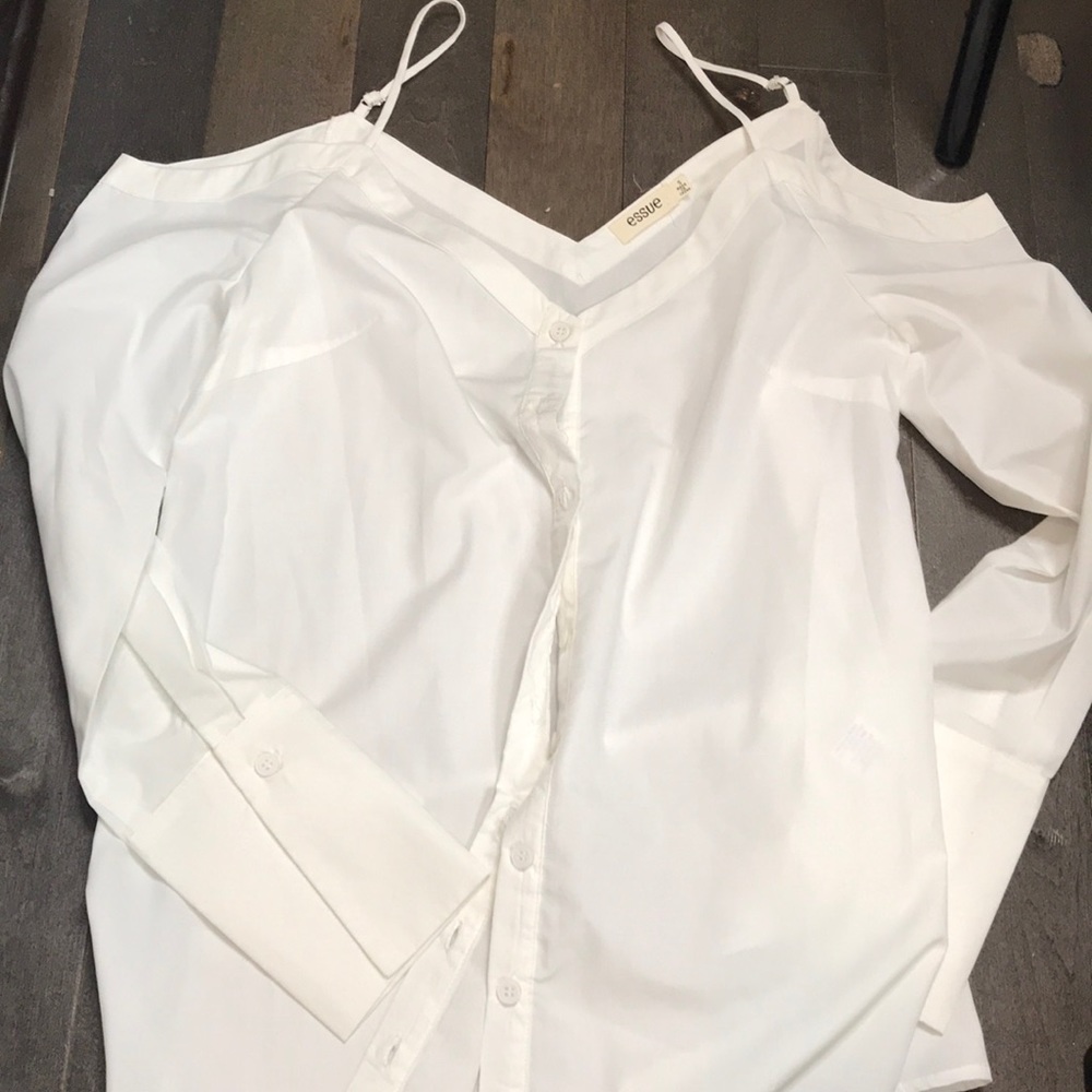 Off the shoulder white button up